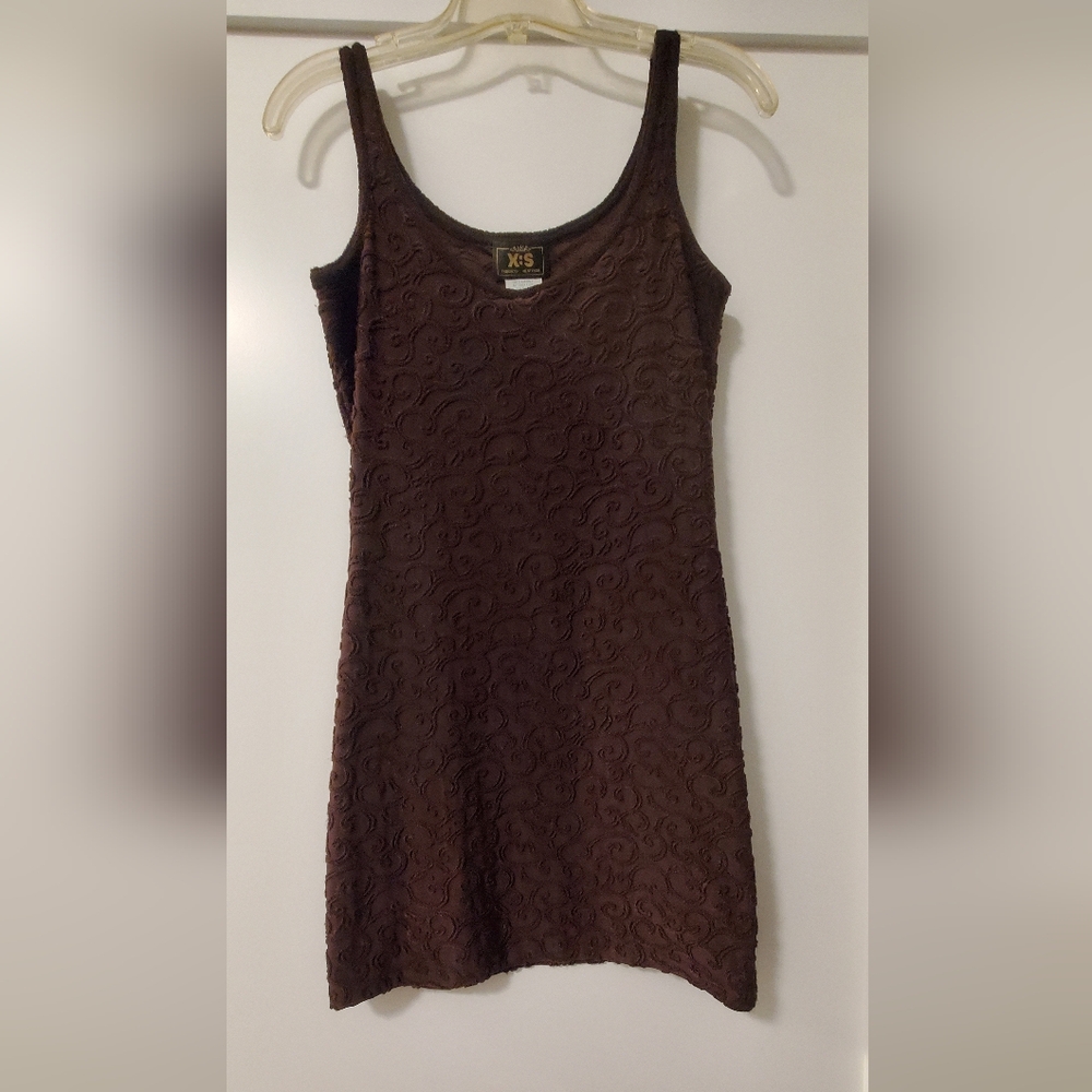 Brown Textured Sleeveless Dress